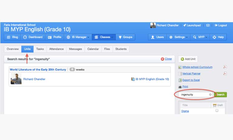 Keyword Search for MYP & PYP Units
