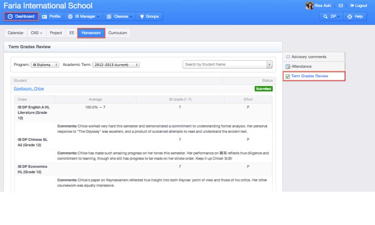 Friday Feature: Homeroom Advisors Viewing Term Comments