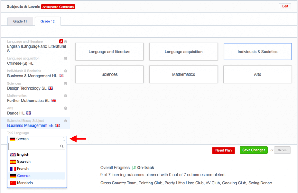 TOK Language Selection