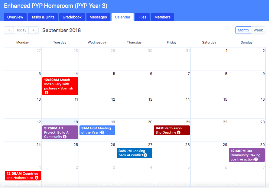 PYP Learning Calendar